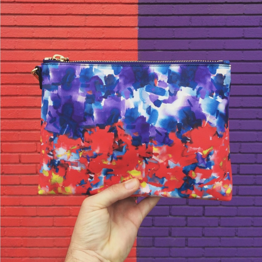 Milly of New York Colorful Abstract Watercolor Clutch